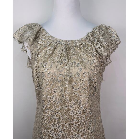 Free People Beige & Silver Lace Mini Dress Size Small - Picture 2 of 12
